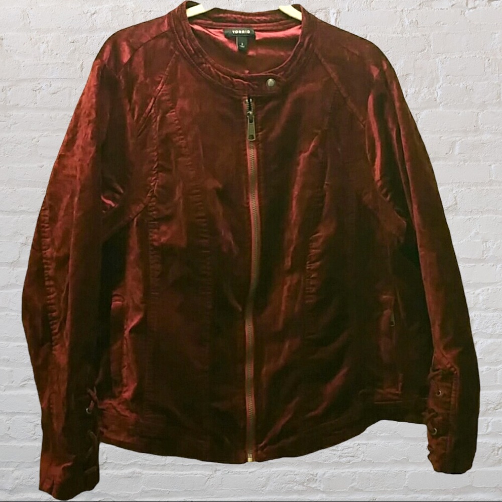 TORRID | 3 | Velvet Burgundy Moto Jacket